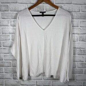Eileen Fisher Organic Linen V-Neck Knit Top Ivory Boxy Oversized XL